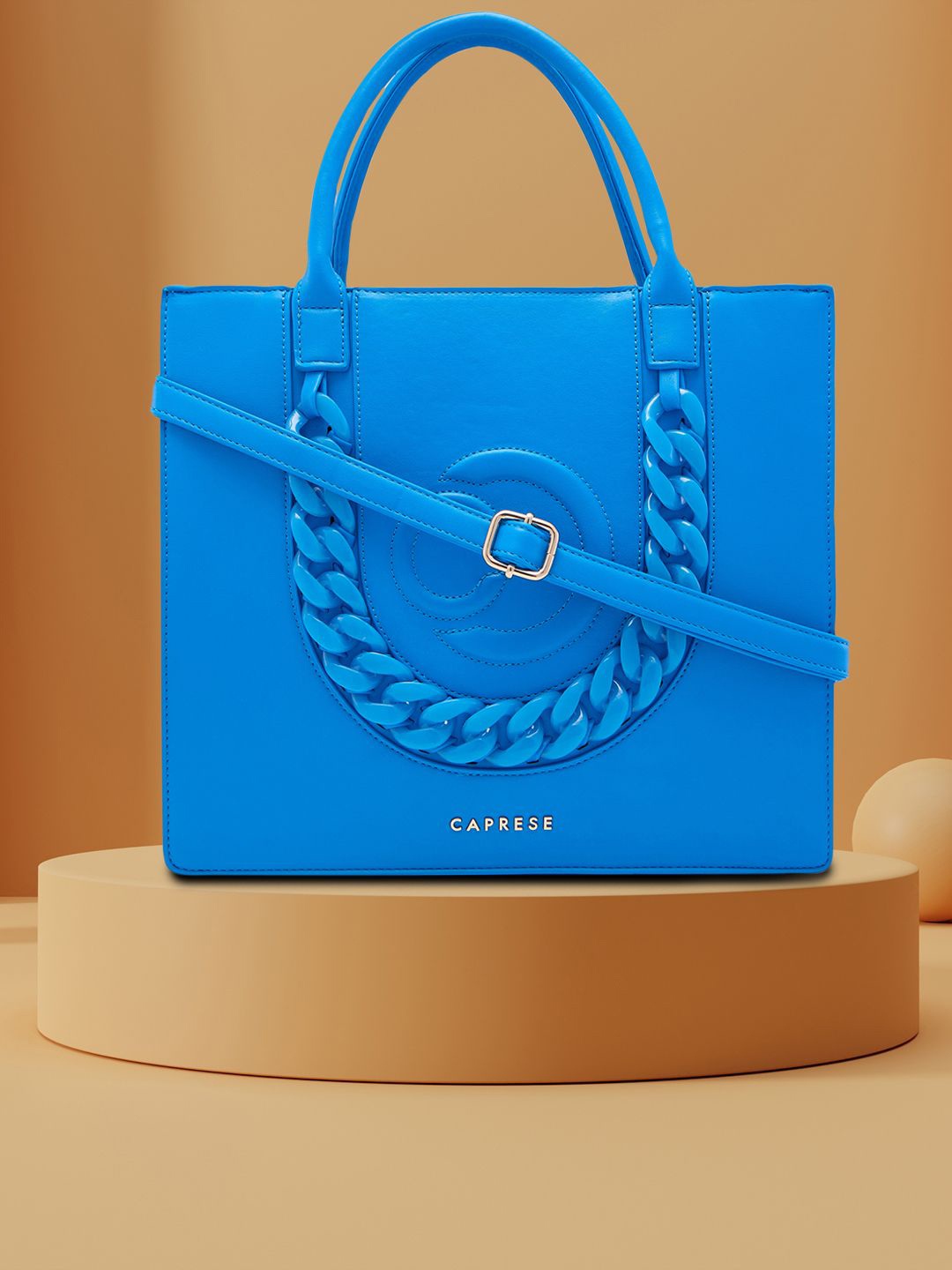 

Caprese Structured Tote Bag with Cut Work, Blue