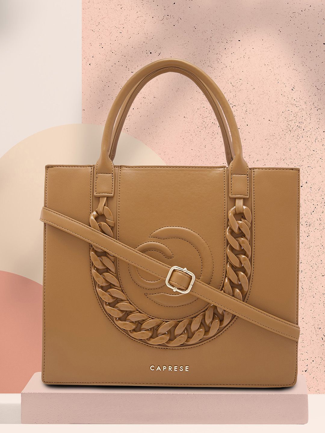 

Caprese Structured Tote Bag with Quilted, Brown