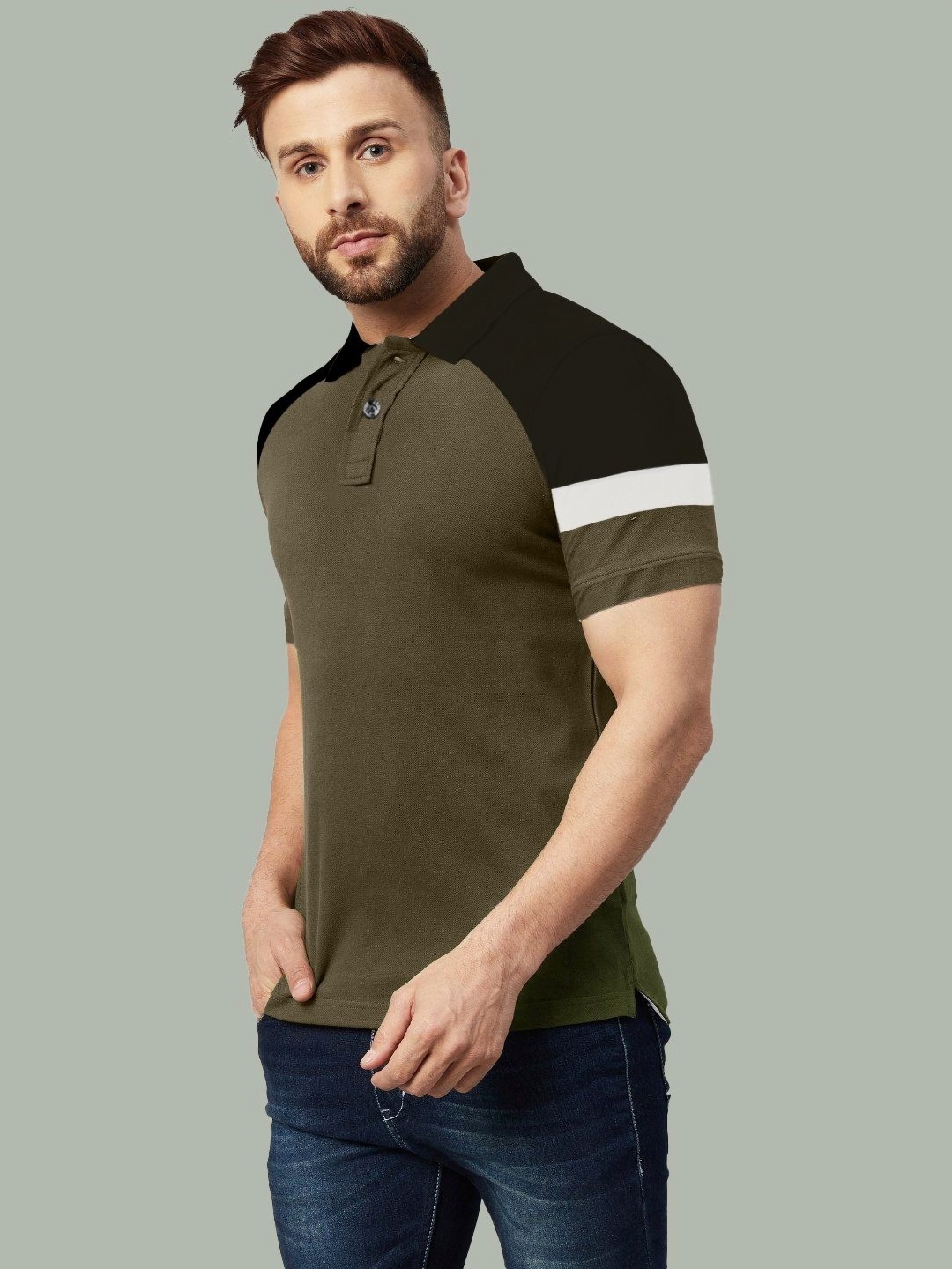 

Leotude Men Solid Polo Collar Cotton T-Shirt, Olive