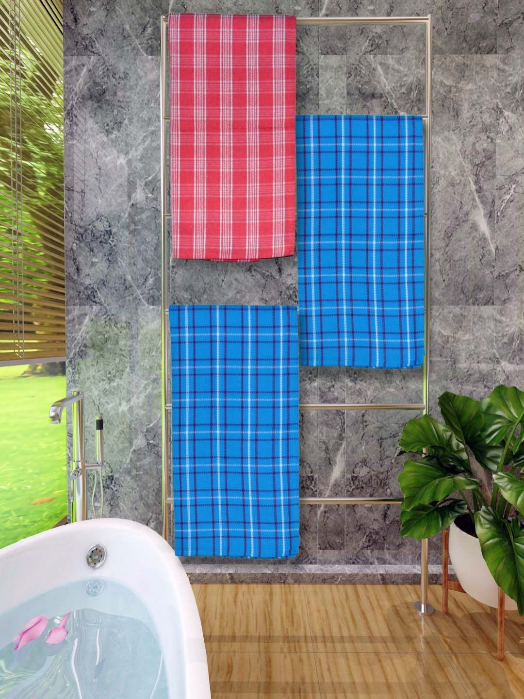 

Aura Red & Blue 3 Pieces Printed Cotton 250 GSM Bath Towel