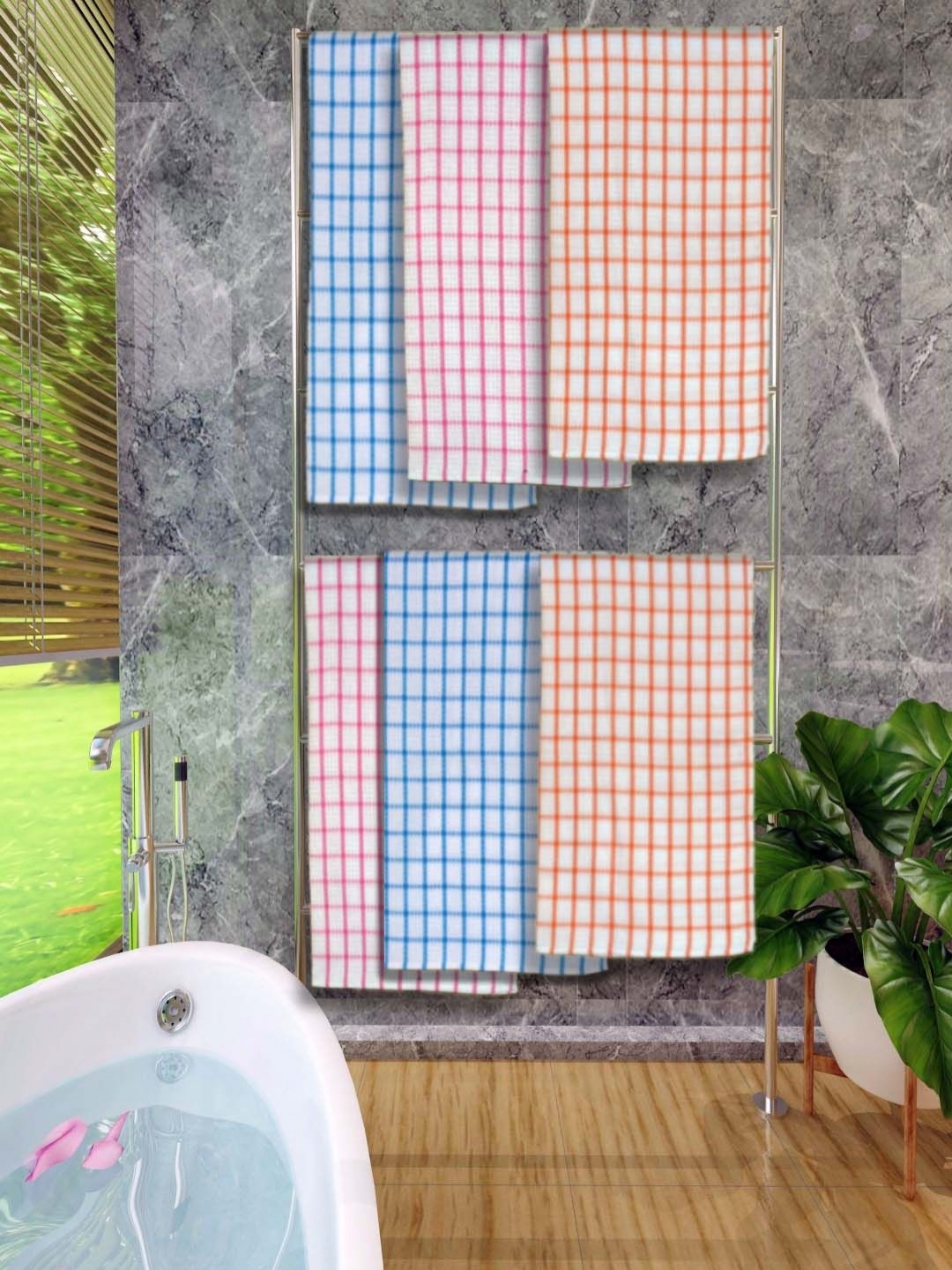

Aura Red & Blue 6 Pieces Printed Cotton 250 GSM Bath Towel