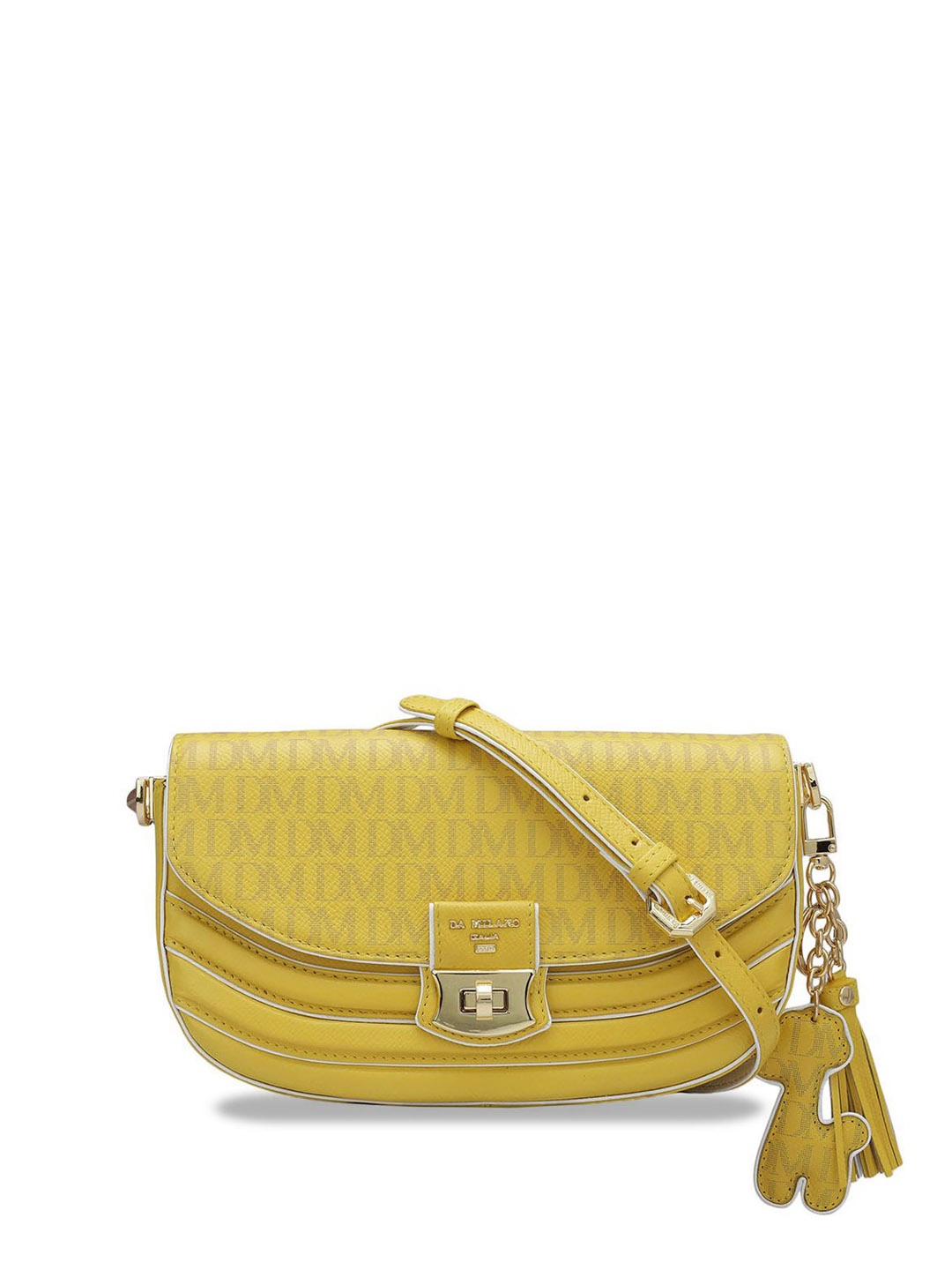 

Da Milano Textured Leather Sling Bag with Quilted, Yellow