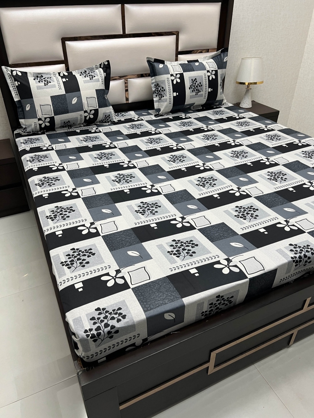 

Pure Decor Passion Fur Black & Grey Floral 250 TC Queen Bedsheet with 2 Pillow Covers