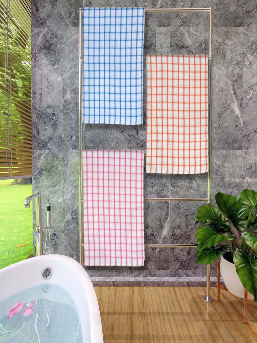 

Aura White & Blue 3 Pieces Printed Cotton 250 GSM Bath Towel