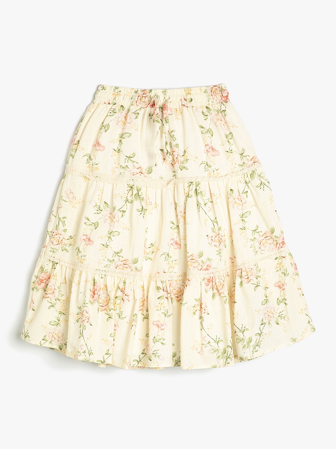 

Koton Girls Printed Pure Cotton Flared Midi Skirts, Beige