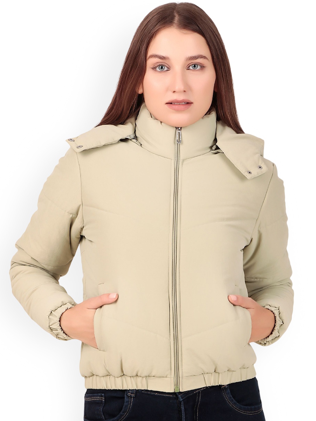 

Brazo Women Lightweight Crop Padded Jacket with Patchwork, Green