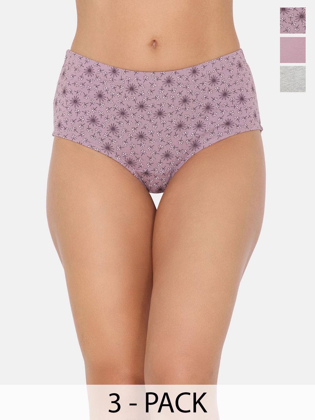 

Zivame Pack Of 3 Printed Mid-Rise Hipster Briefs, Lavender