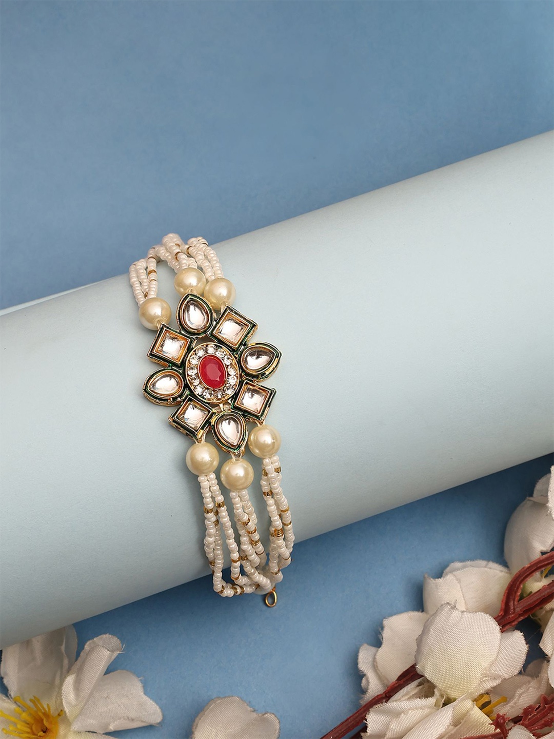 

Anouk Gold-Plated Kundan Studded & Pearl Beaded Wraparound Bracelet