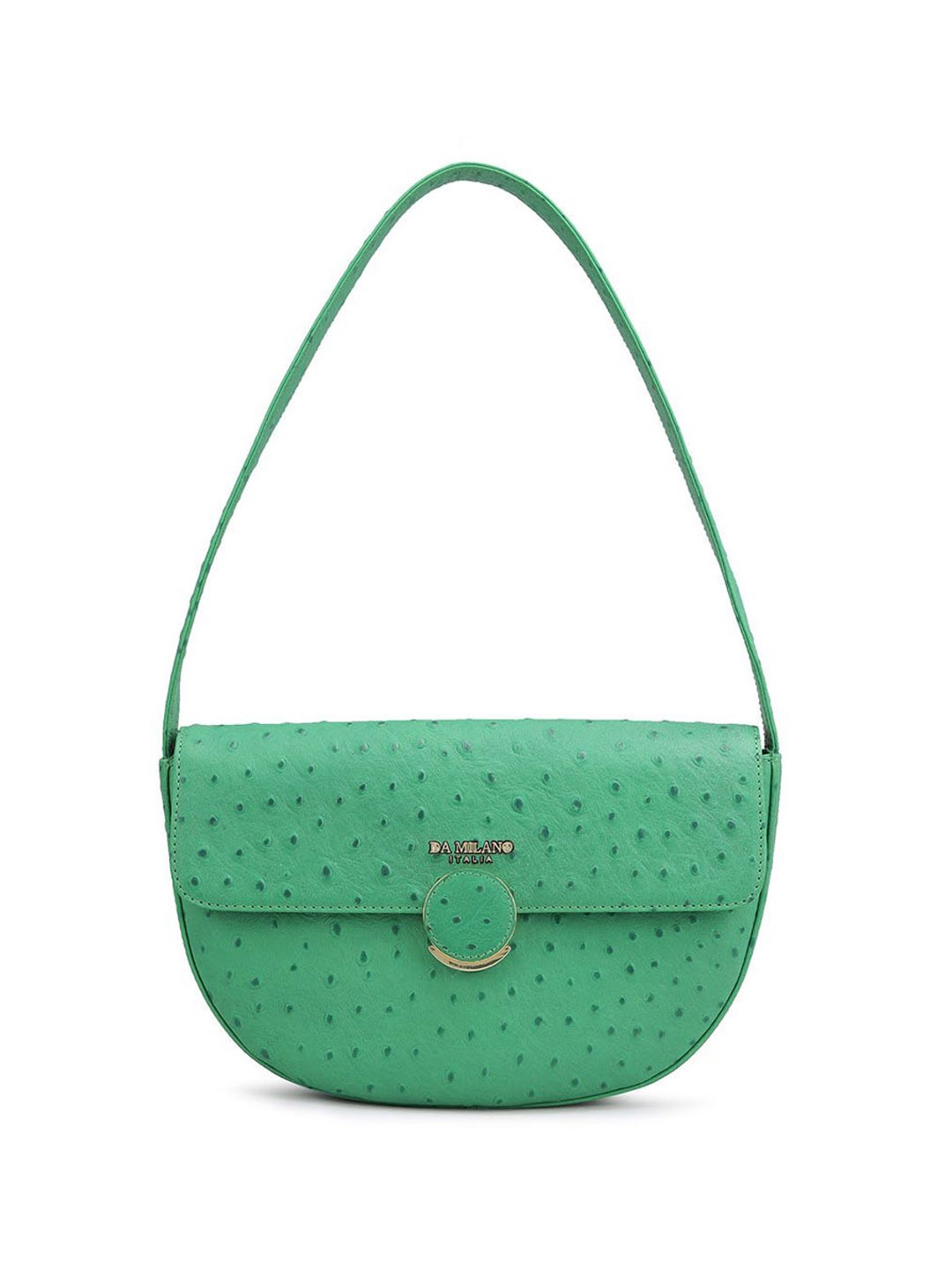 

Da Milano Textured Leather Half Moon Sling Bag with Cut Work, Green