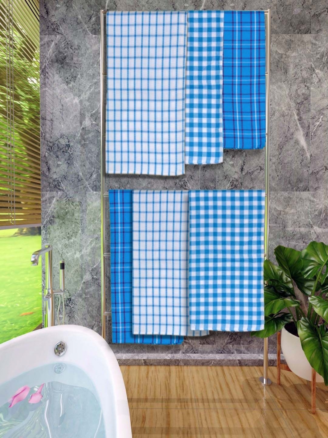 

Aura Blue & White 6 Pieces Printed Cotton 250 GSM Bath Towel