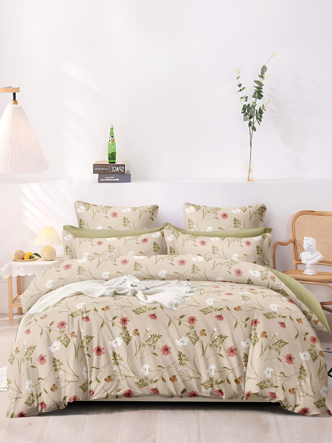 

Bajo's Beige & Pink Floral 350 TC King Bedsheet with 2 Pillow Covers