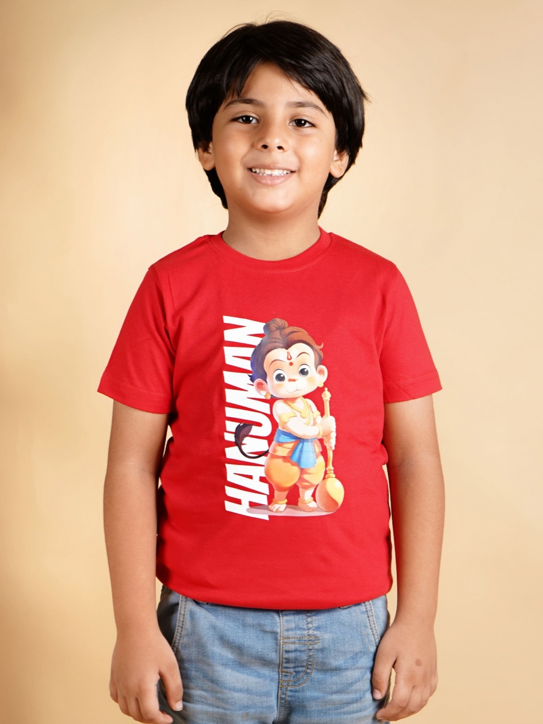 

PRABHUBHAKTI Unisex Kids Bio Finish Graphic Printed Round Neck Cotton T-Shirt, Red