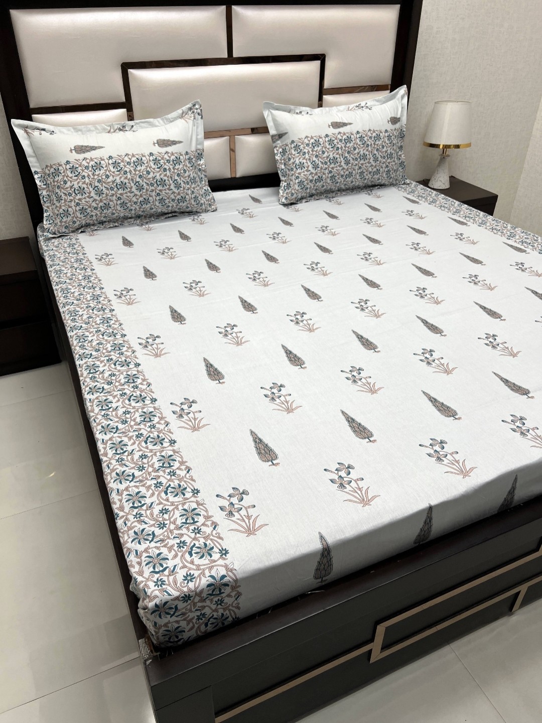 

Pure Decor Passion Blue & Grey Ethnic Motifs 350 TC Queen Bedsheet with 2 Pillow Covers