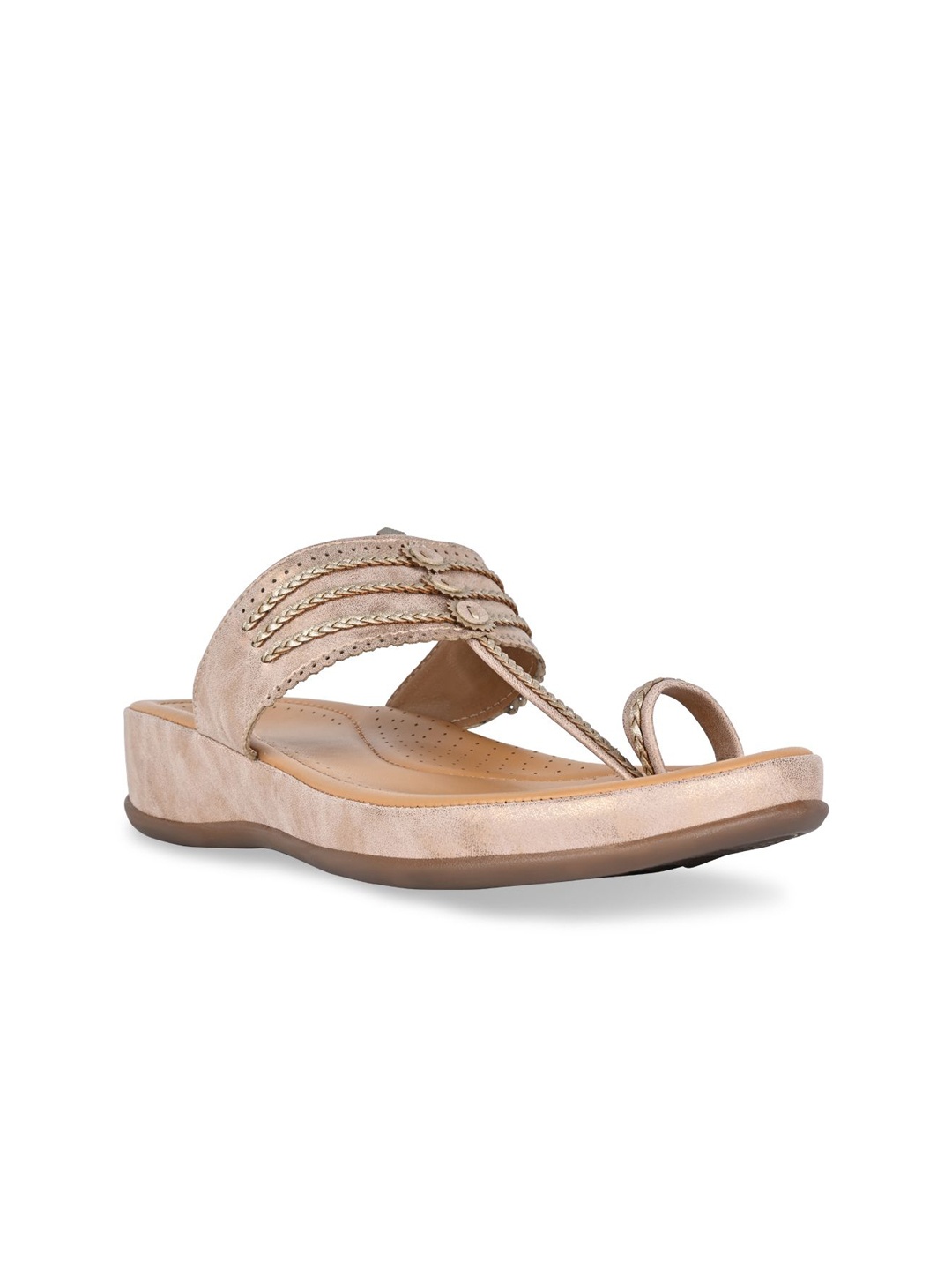 

Rocia Women Open Toe Flats with Laser Cuts, Rose gold