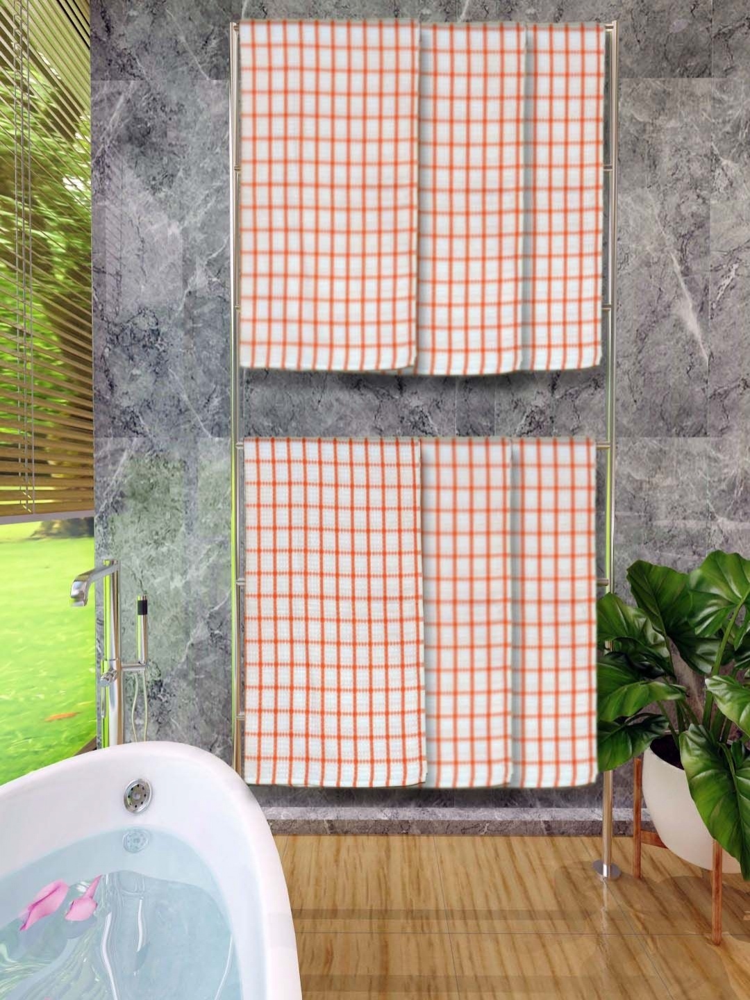 

Aura Orange & White 5 Pieces Printed Cotton 250 GSM Bath Towel