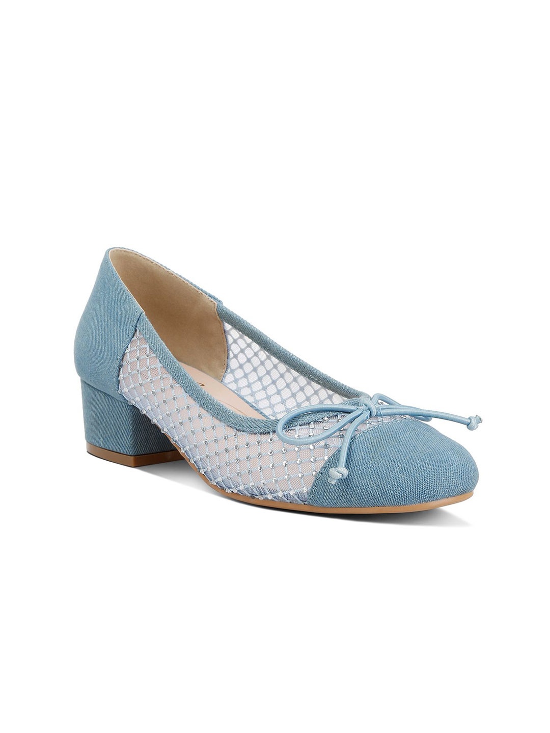 

London Rag Embellished Block Heel Pumps with Bows, Blue