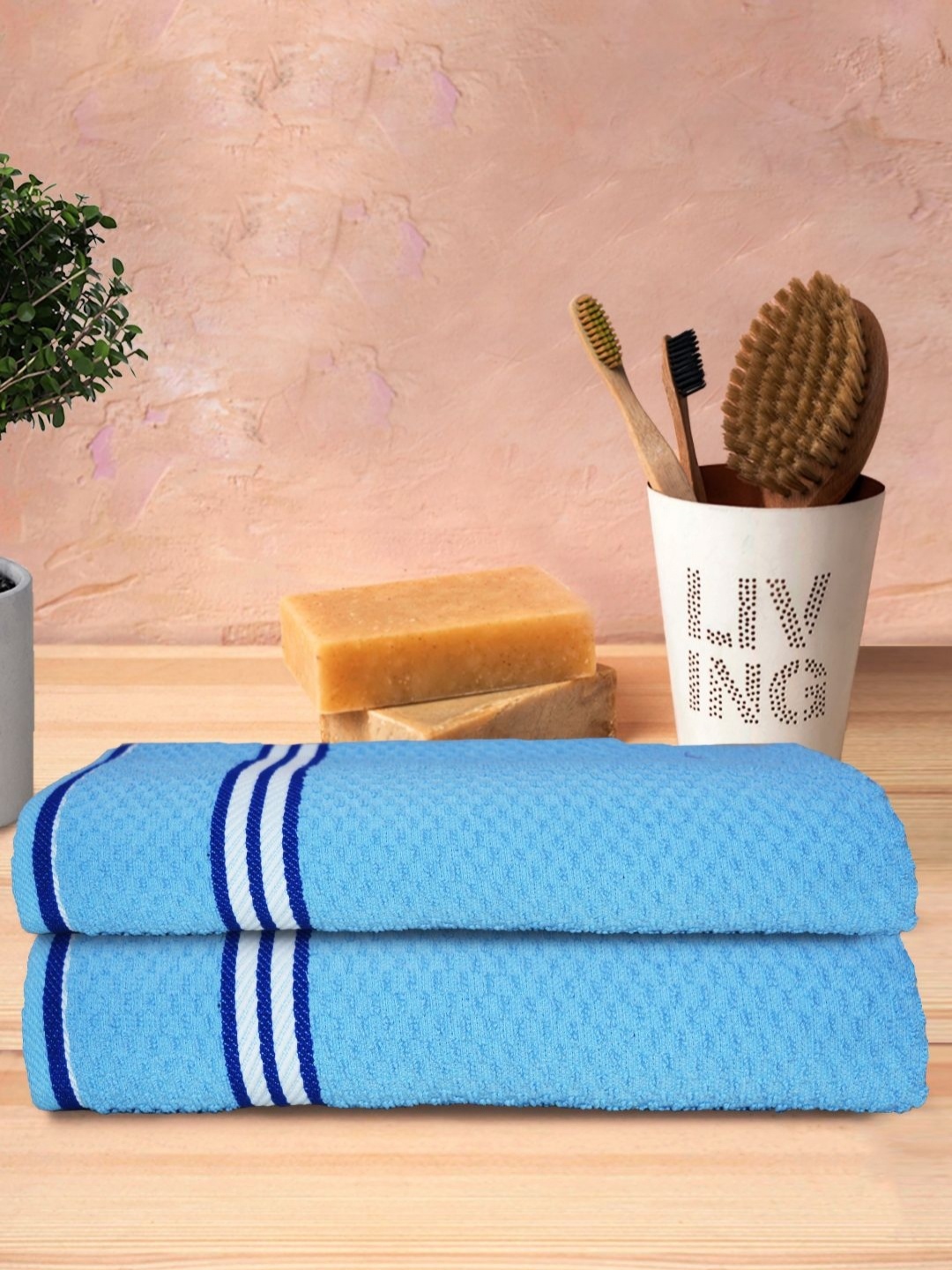 

Aura Blue & White 2 Pieces Striped Cotton 500 GSM Bath Towel