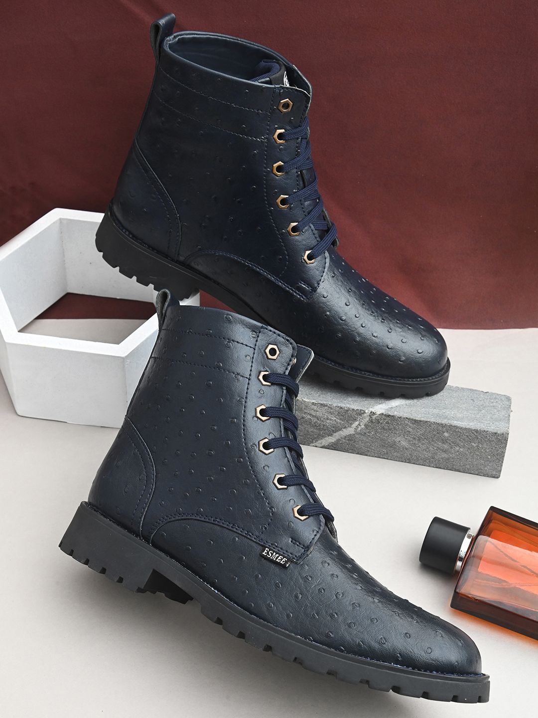 

ESMEE Men Block Heeled Regular Boots, Navy blue