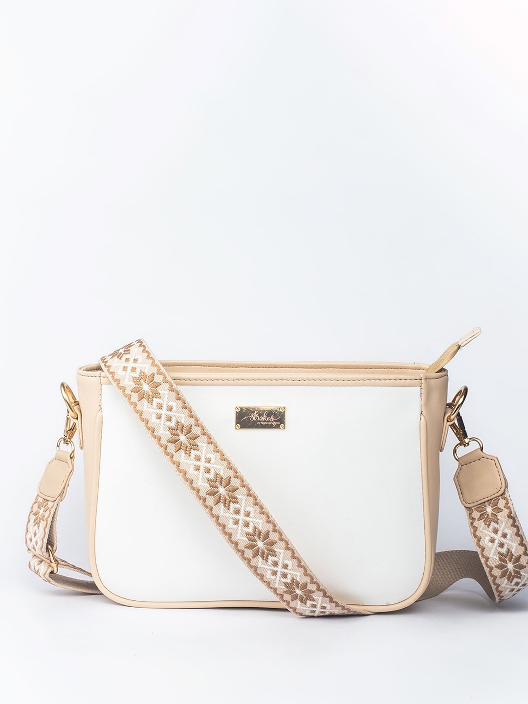 

Strokes by Namrata Mehta PU Structured Sling Bag, White