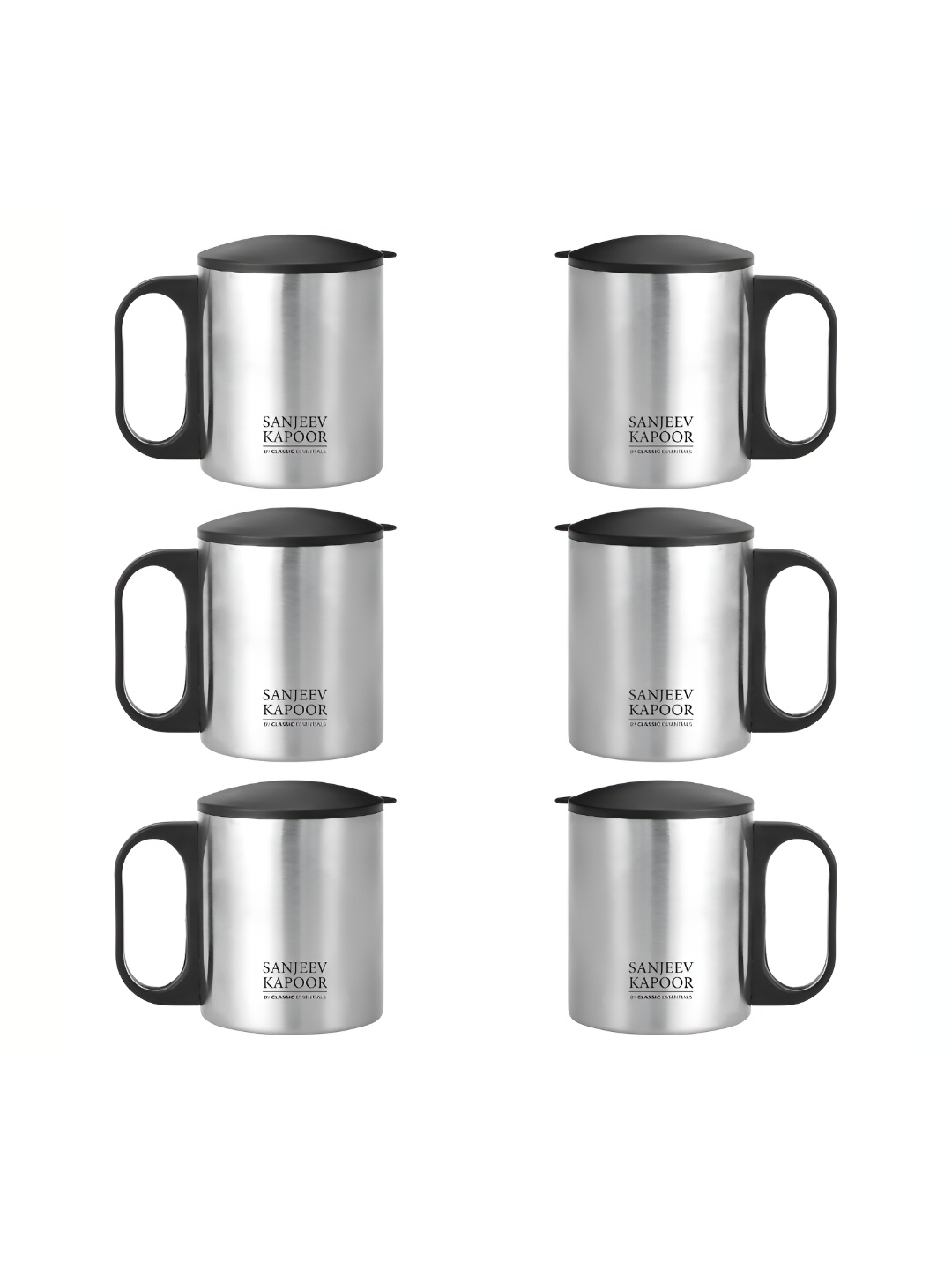 

Classic Essentials Silver-Toned & Black Printed Stainless Steel Matte Mugs Set of Cups and Mugs