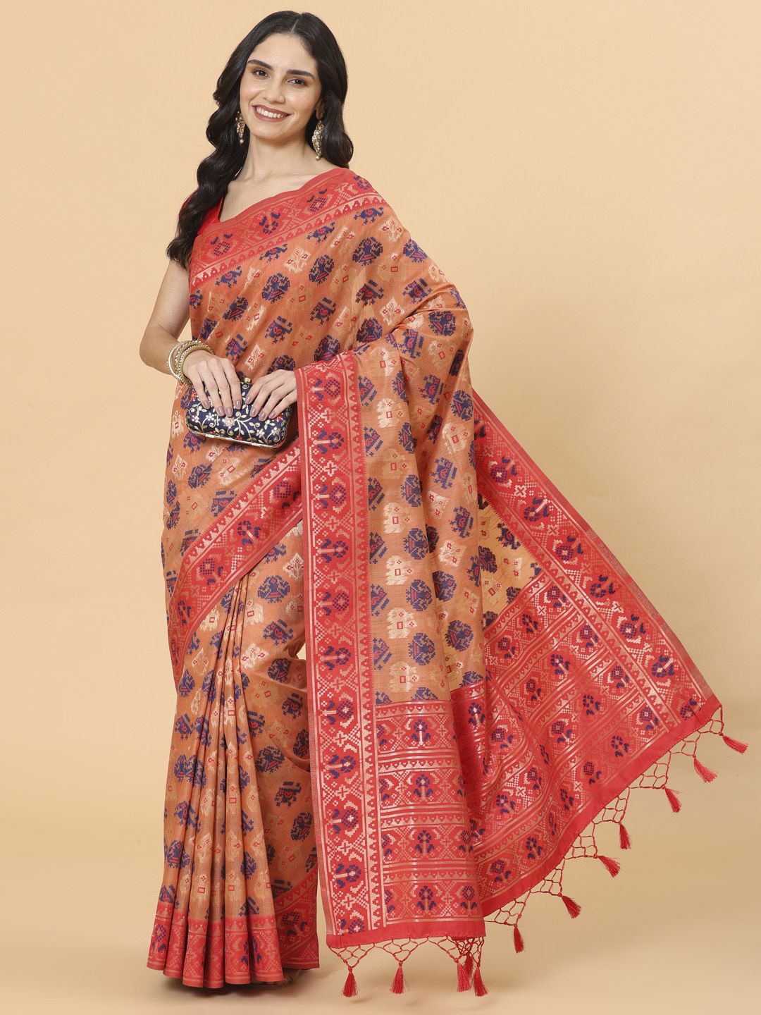 

Meena Bazaar Ethnic Motifs Zari Art Silk Saree, Peach