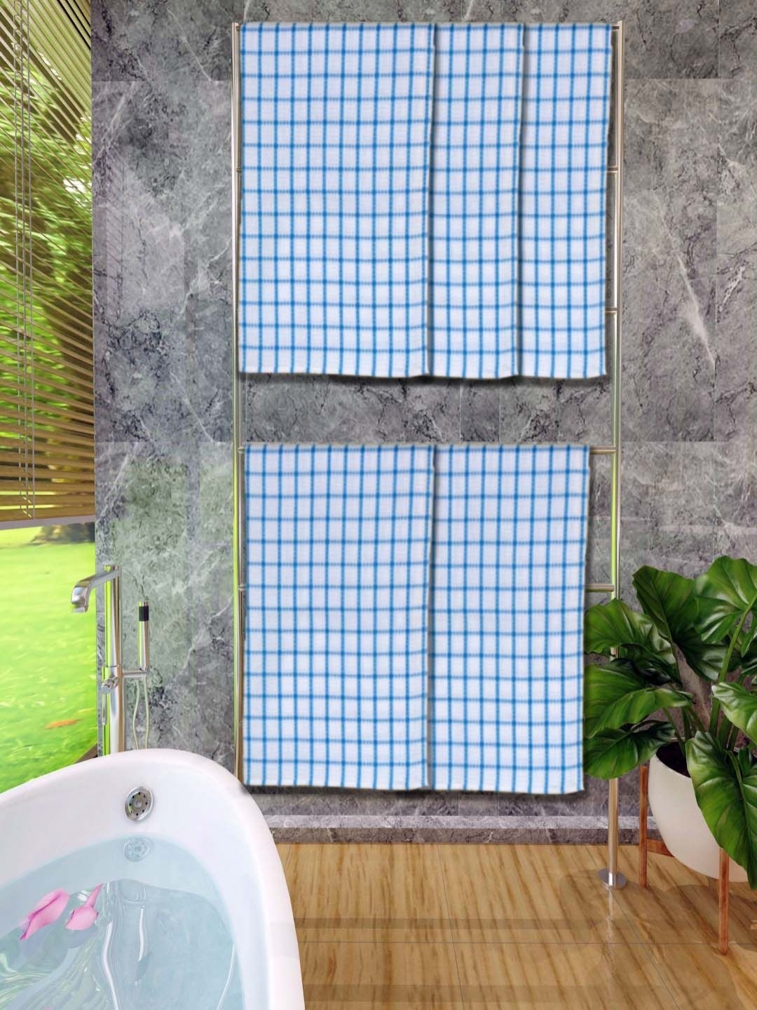 

Aura Blue & White 5 Pieces Printed Cotton 250 GSM Bath Towel