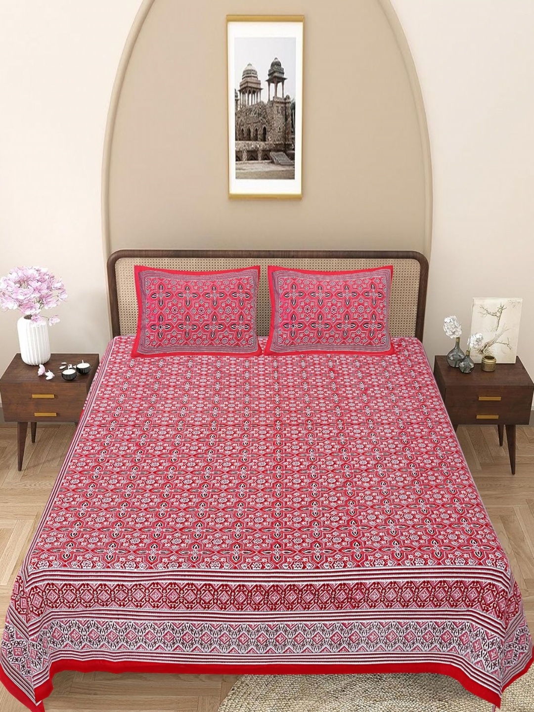 

Texstylers Maroon & Blue Floral 144 TC Queen Bedsheet with 2 Pillow Covers
