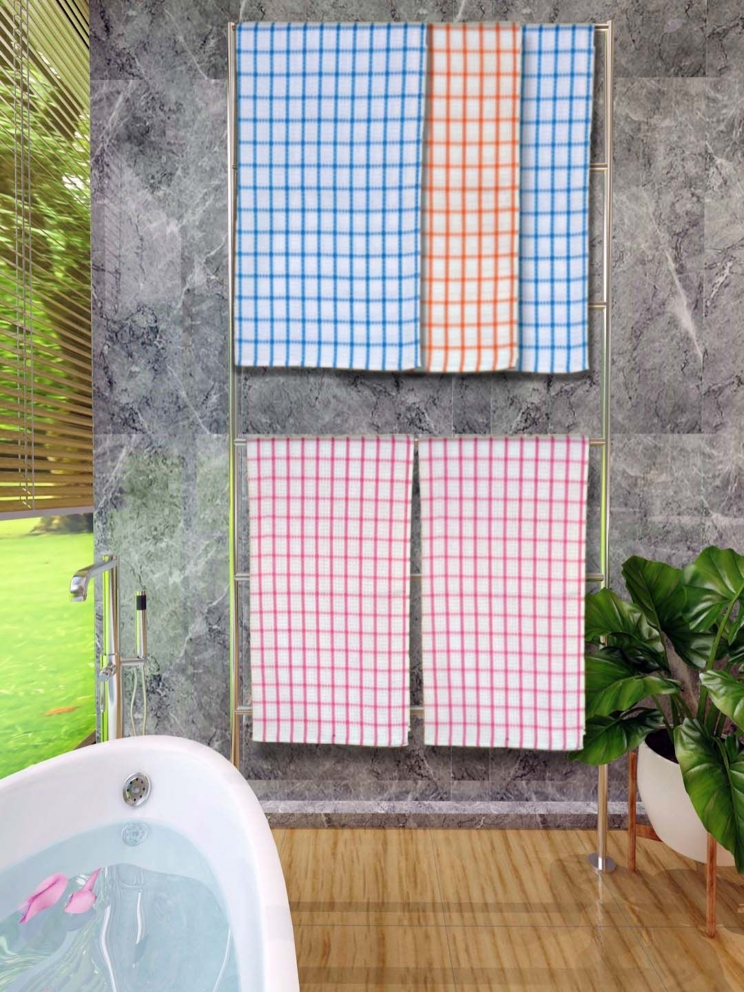 

Aura Blue & Pink 5 Pieces Striped Cotton 250 GSM Bath Towel