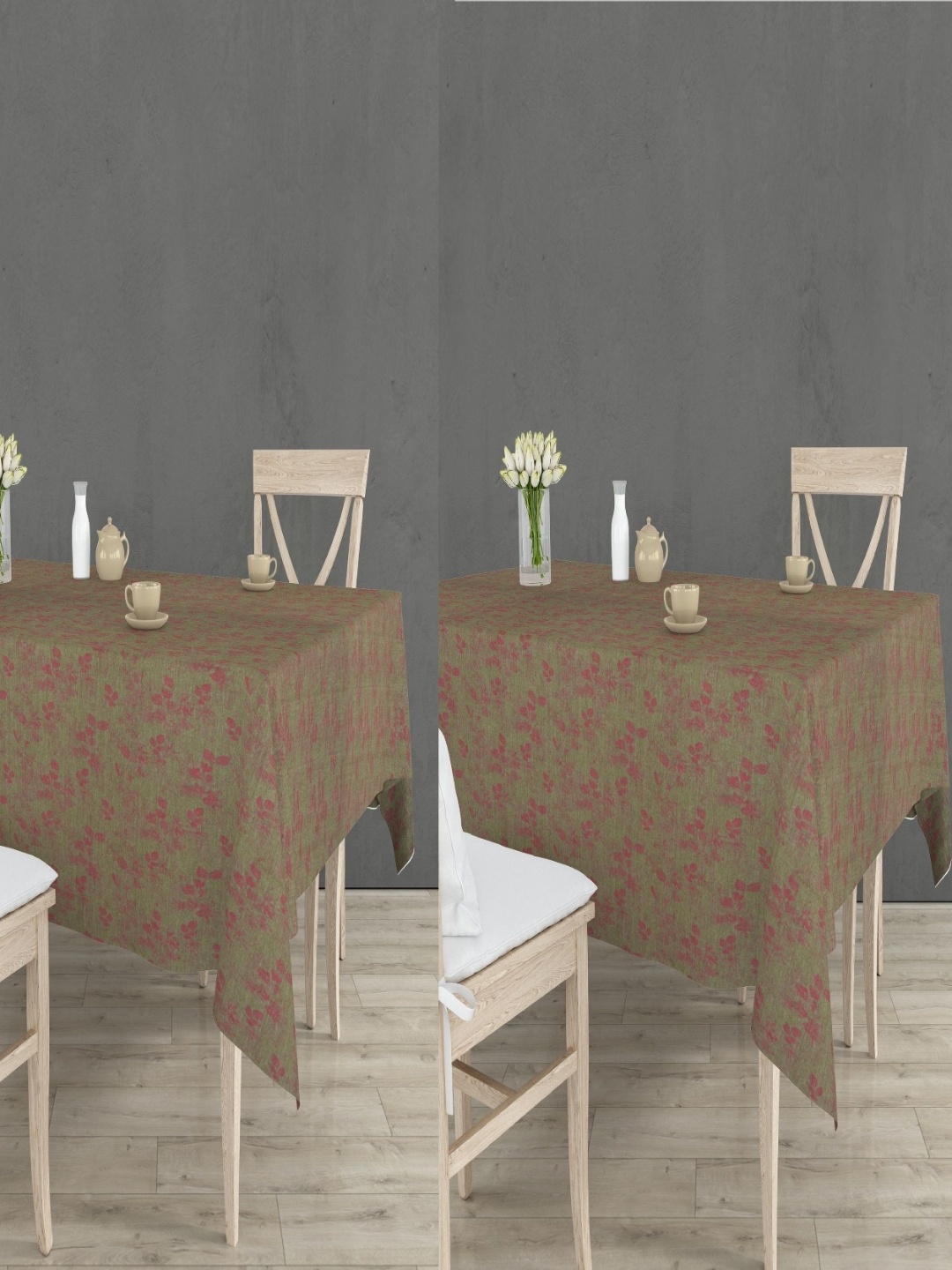 

RRC Green & Red 2 Pieces Floral Printed Anti Slip Cotton 4 Seater Table Cover