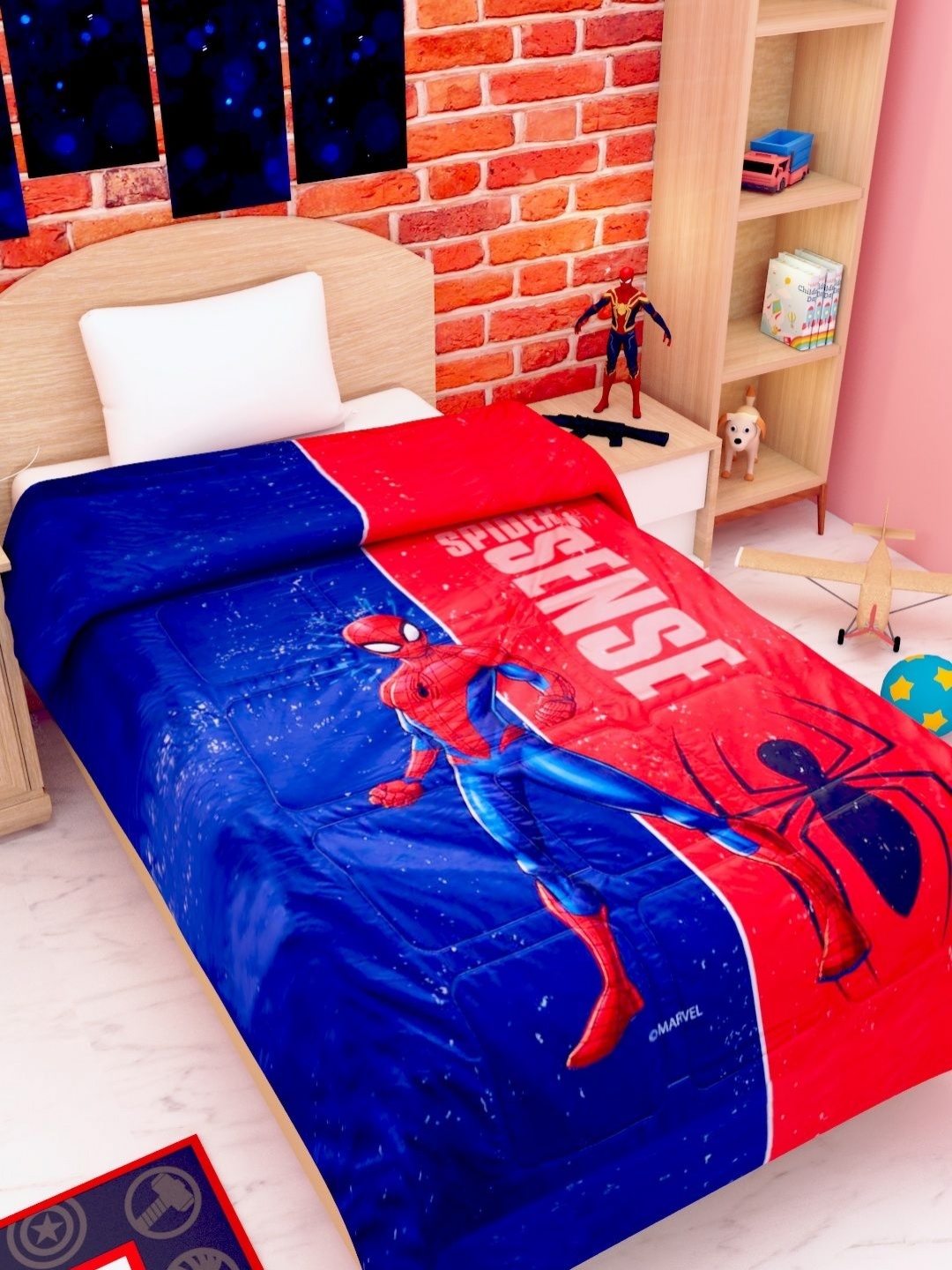 

Athom Living Kids Red & Blue Marvels Spider Printed 300 GSM Bed Comforter