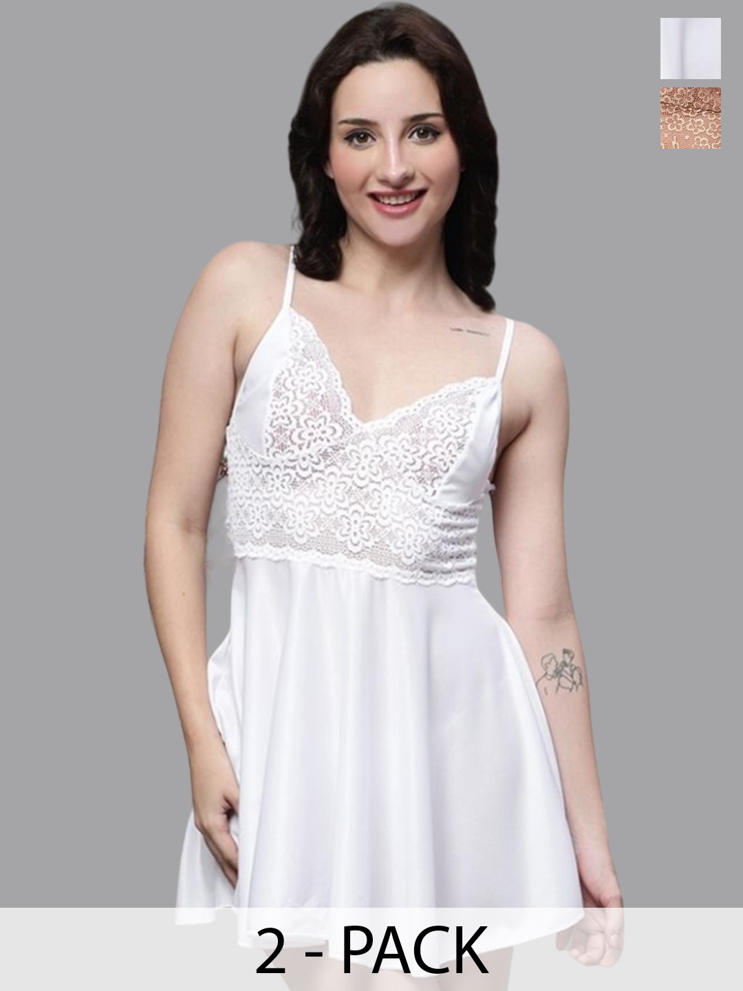 

Shararat Pack of 2 Net Baby Doll, Beige