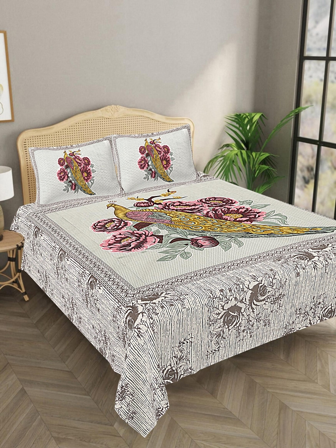 

Aura Brown & White Ethnic Motifs 144 TC Pure Cotton King Bedsheet With 2 Pillow Covers