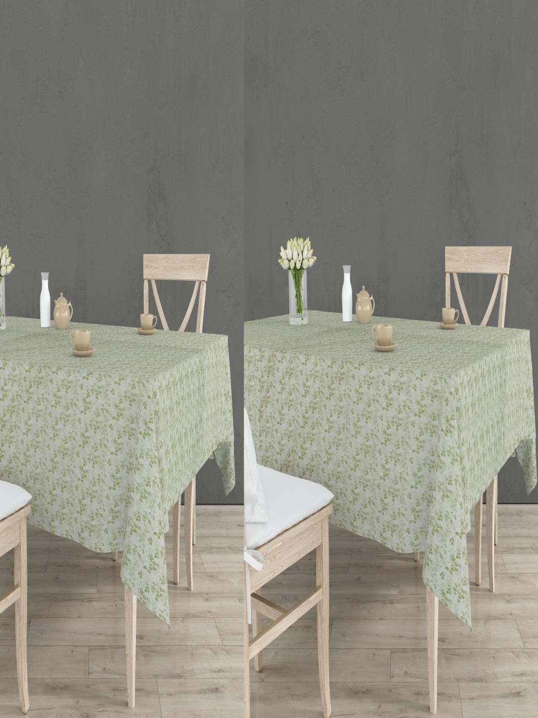 

RRC Olive Green & Green 2 Pieces Floral Printed Anti Slip Cotton 4 Seater Table Cover