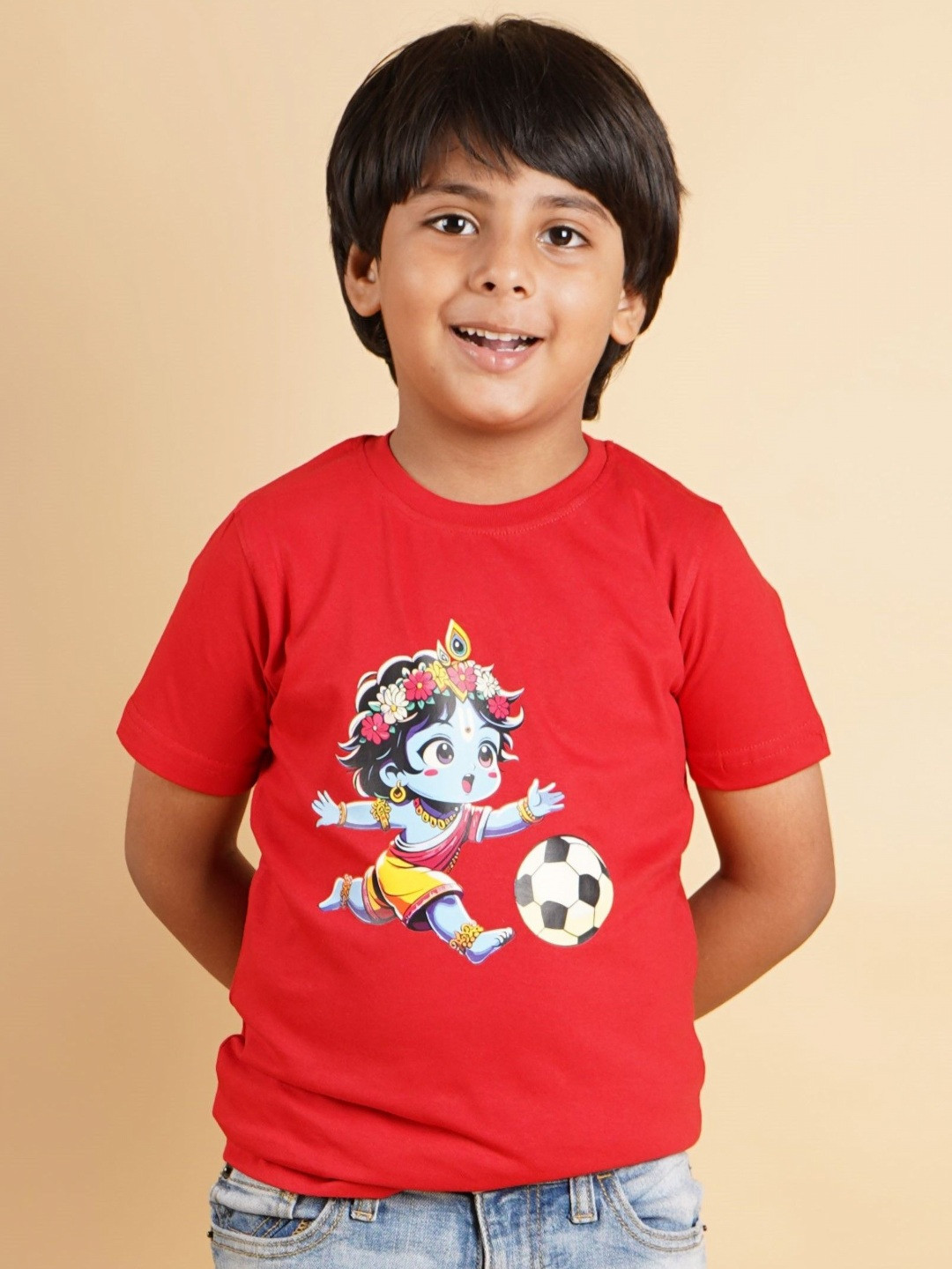 

PRABHUBHAKTI Unisex Kids Bio Finish Graphic Printed Round Neck Cotton T-Shirt, Red