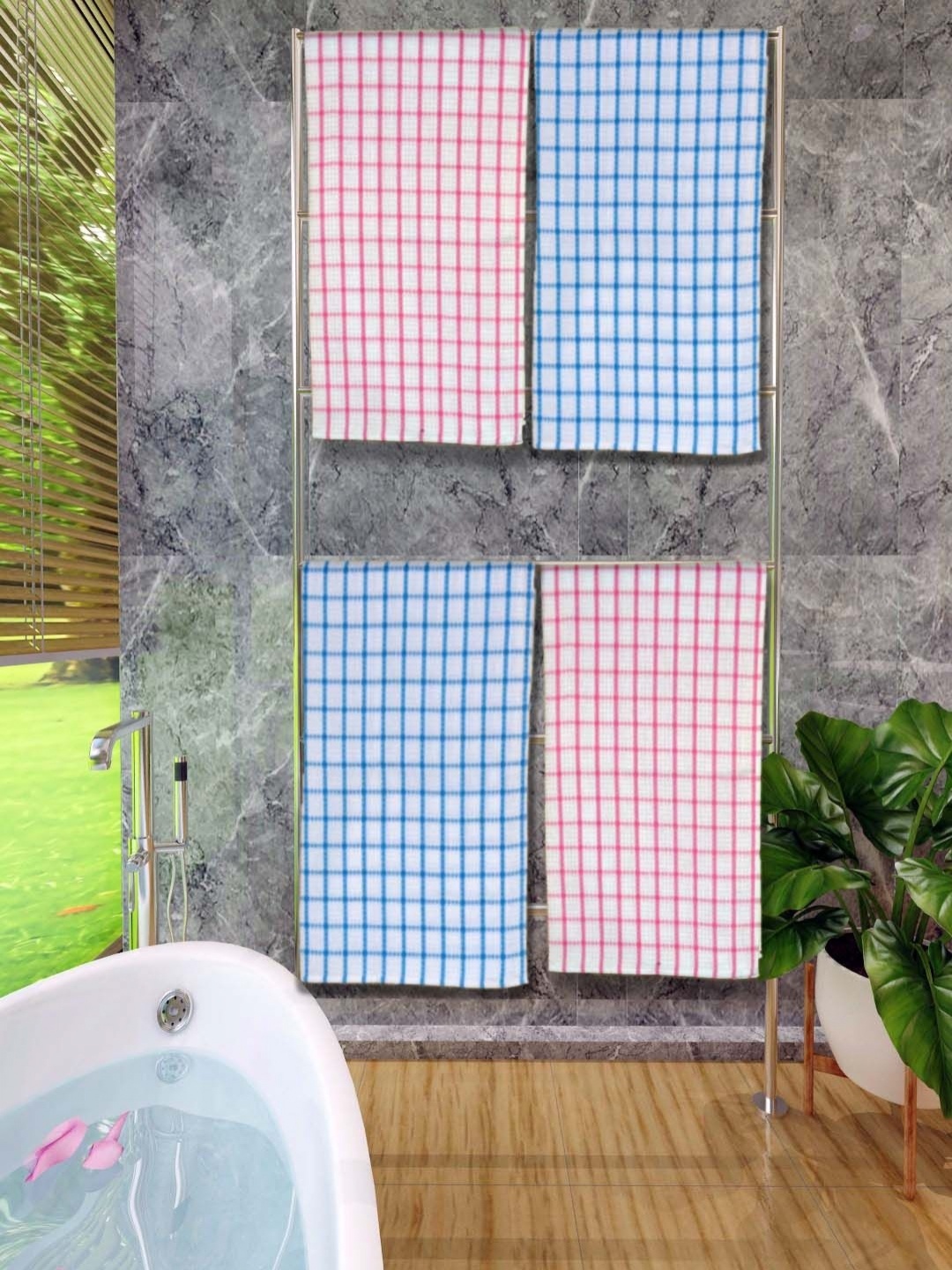 

Aura Blue & Pink 4 Pieces Striped Cotton 250 GSM Bath Towel