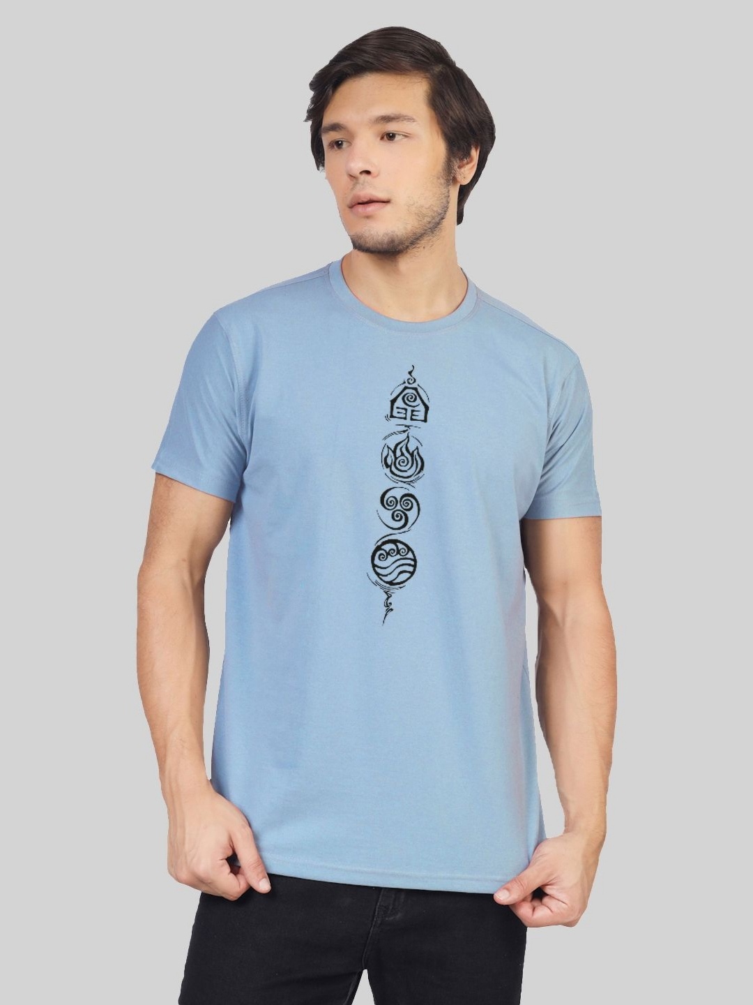

Greylongg Men Printed Raw Edge T-shirt, Blue