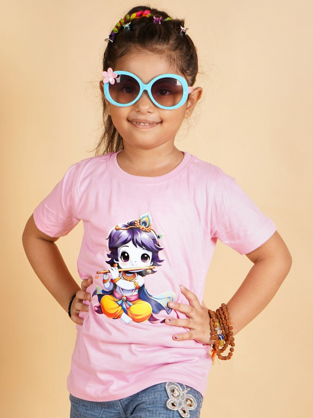 

PRABHUBHAKTI Unisex Kids Bio Finish Graphic Printed Round Neck Cotton T-Shirt, Pink