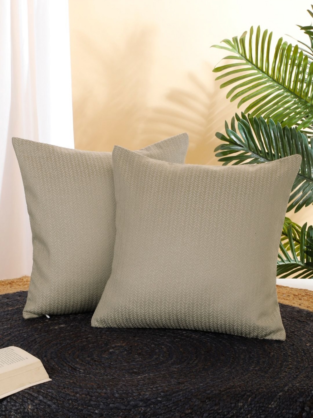 

ROSARA HOME Taupe 2 Pieces Self Design Square Cushion Covers