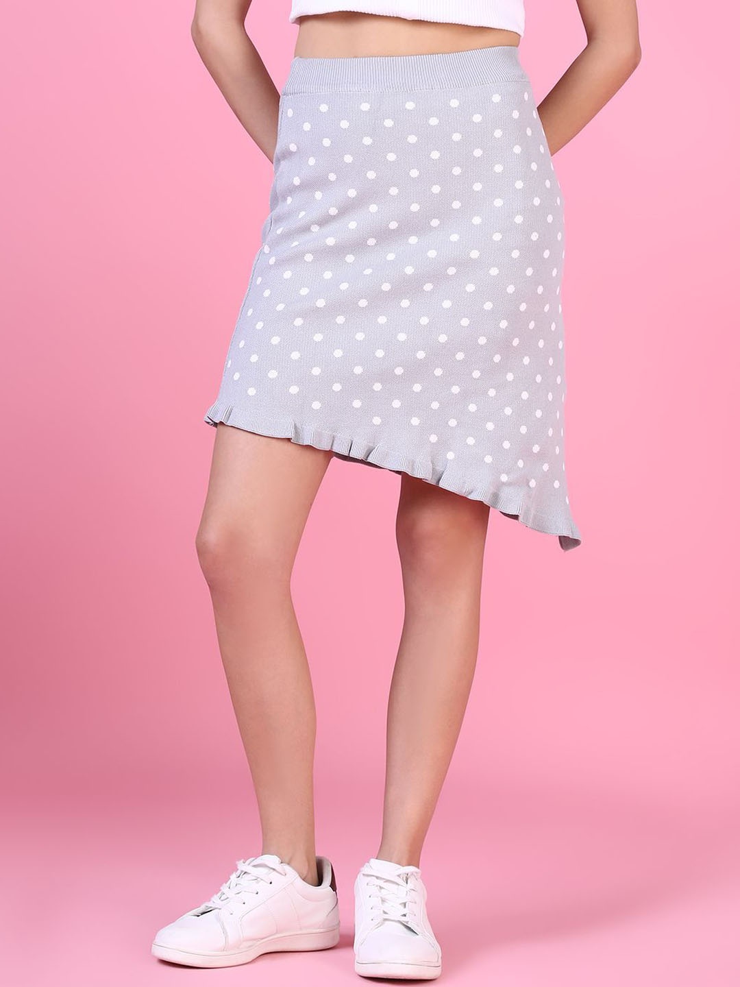 

SHOWOFF Geometric Printed Above Knee Length A-Line Skirt, Grey