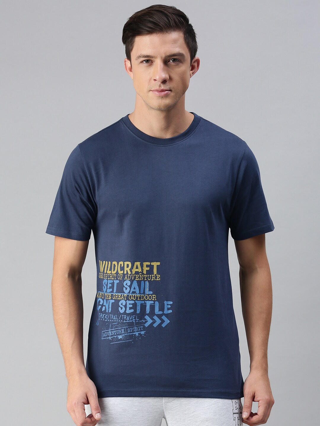 

Wildcraft Men Navy Blue Typography Printed T-shirt