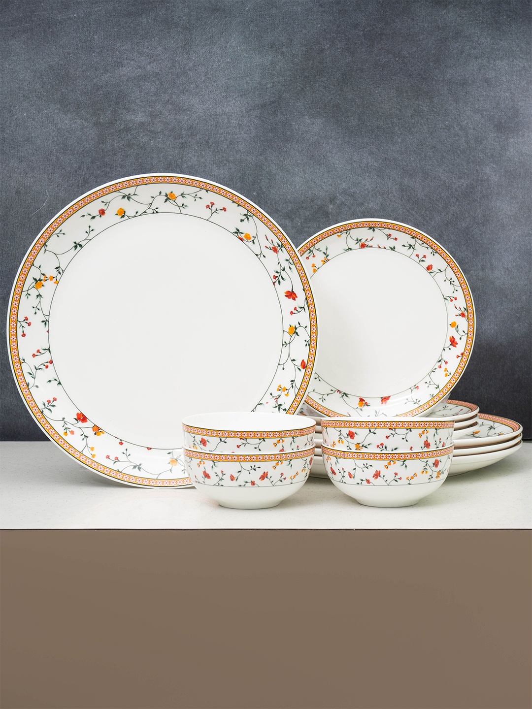 

CLAY CRAFT Eco Set Of 12 White Printed Ceramic Dinner Set