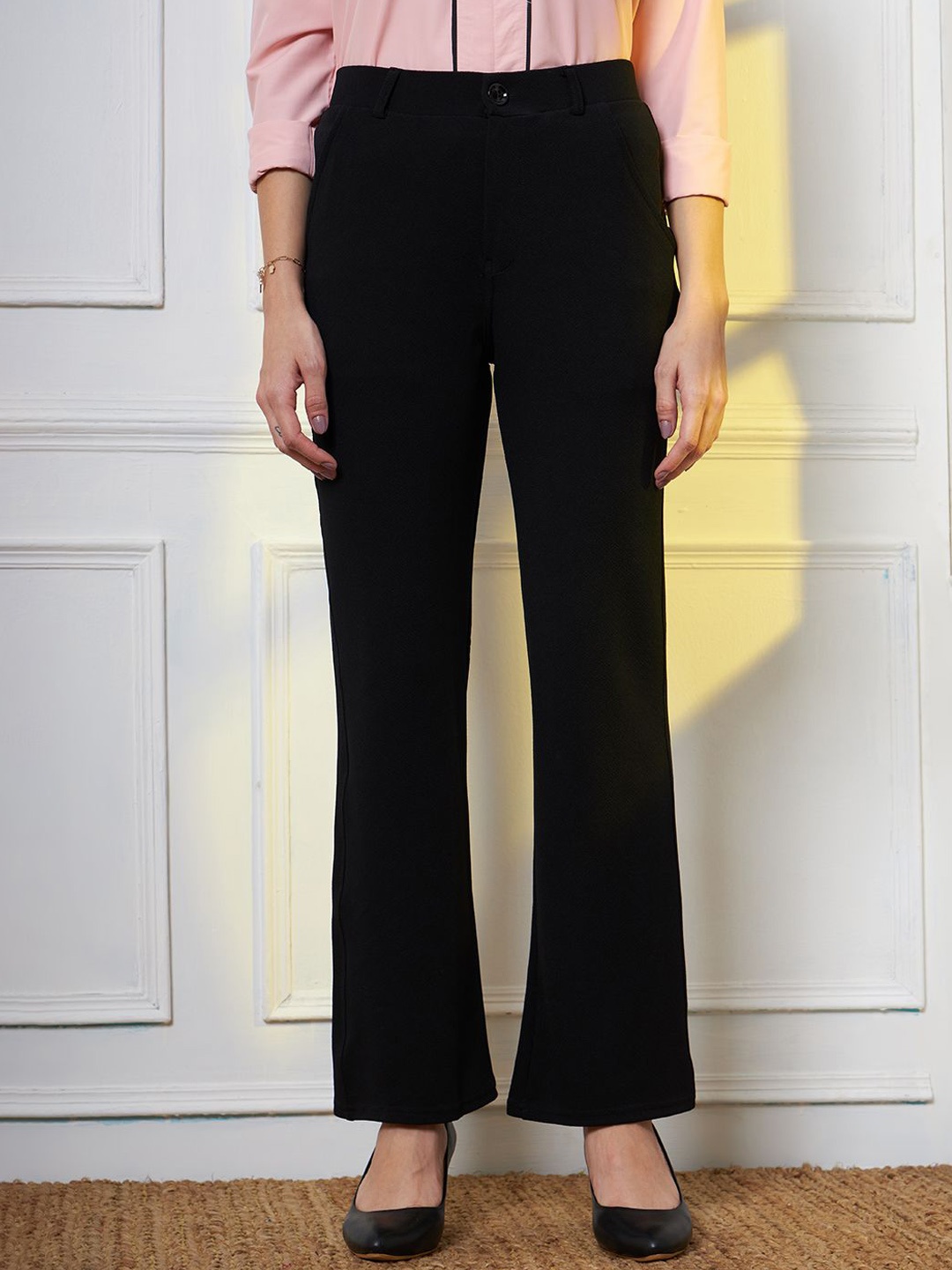 

FITHUB Women High-Rise boot cut Trousers, Black