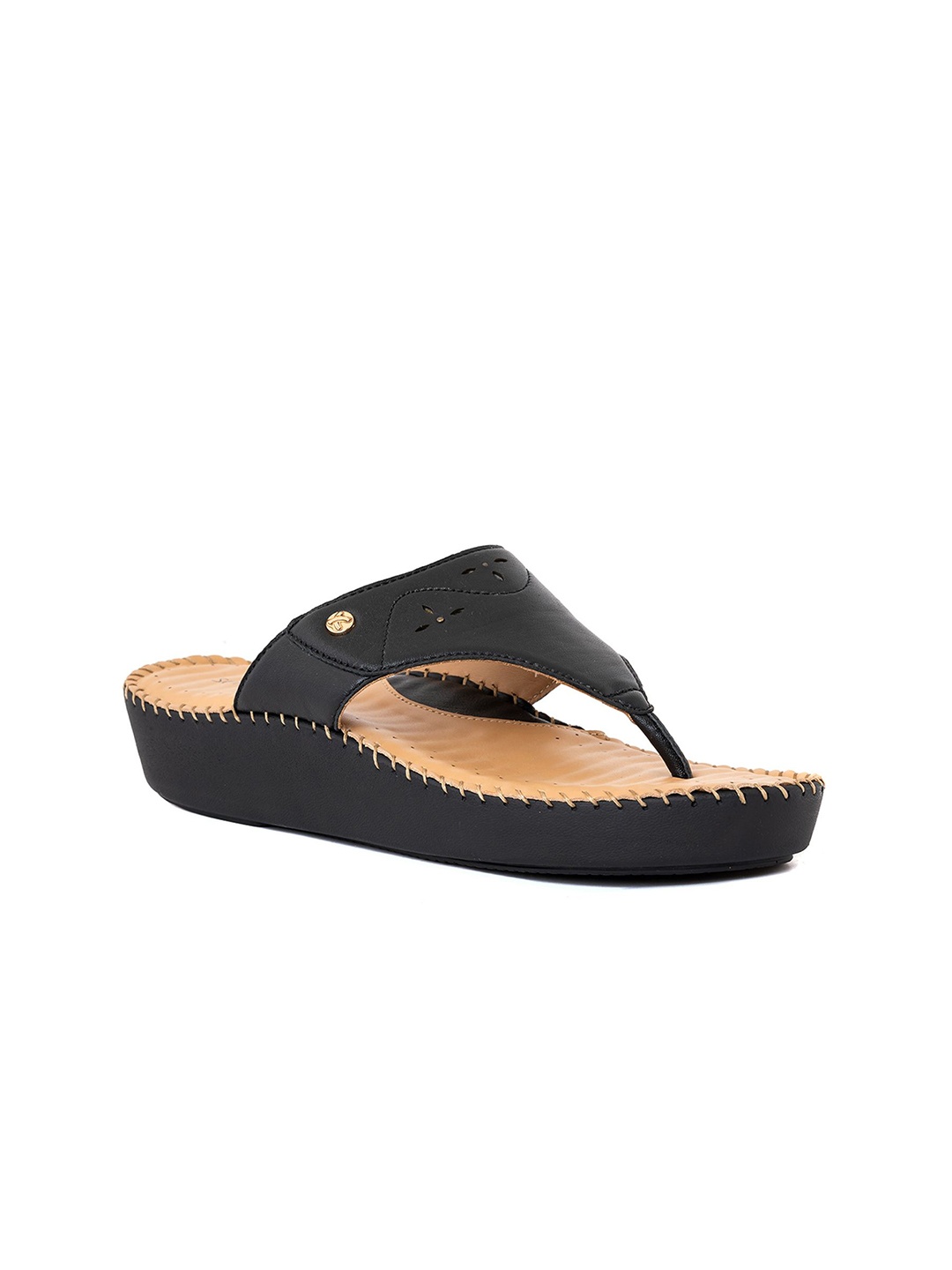 

Khadims Women Leather T-Strap Flats, Black