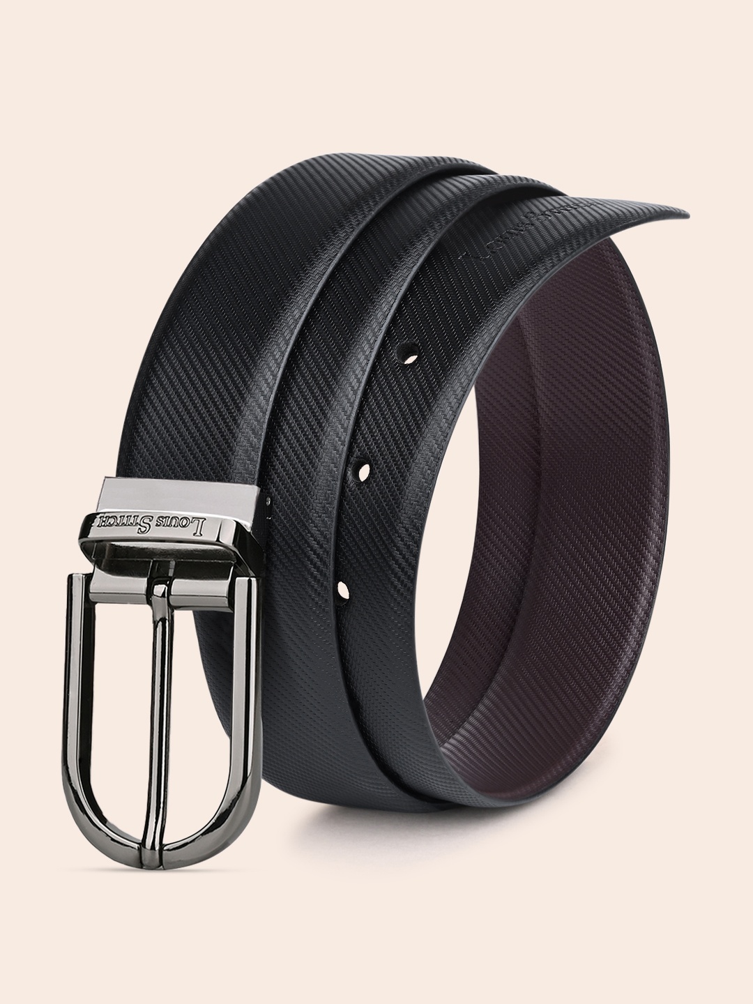 

LOUIS STITCH Men Textured Reversible Formal Leather Belt, Black