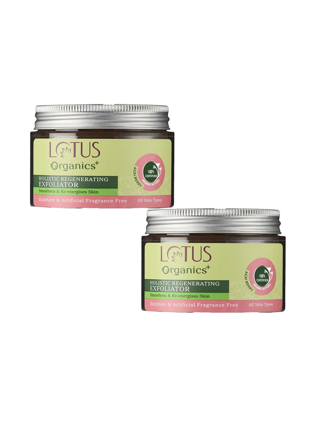 

Lotus Organics+ Set Of 2 Holistic Regenerating Exfoliator-100g Each, Green