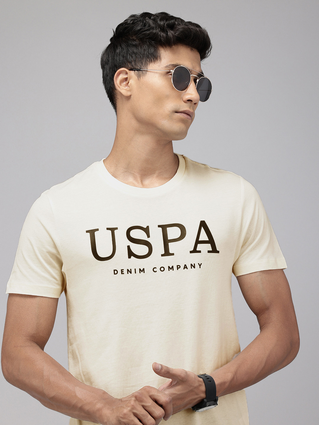 

U.S. Polo Assn. Denim Co. Typography Printed Pure Cotton Slim Fit T-shirt, Off white