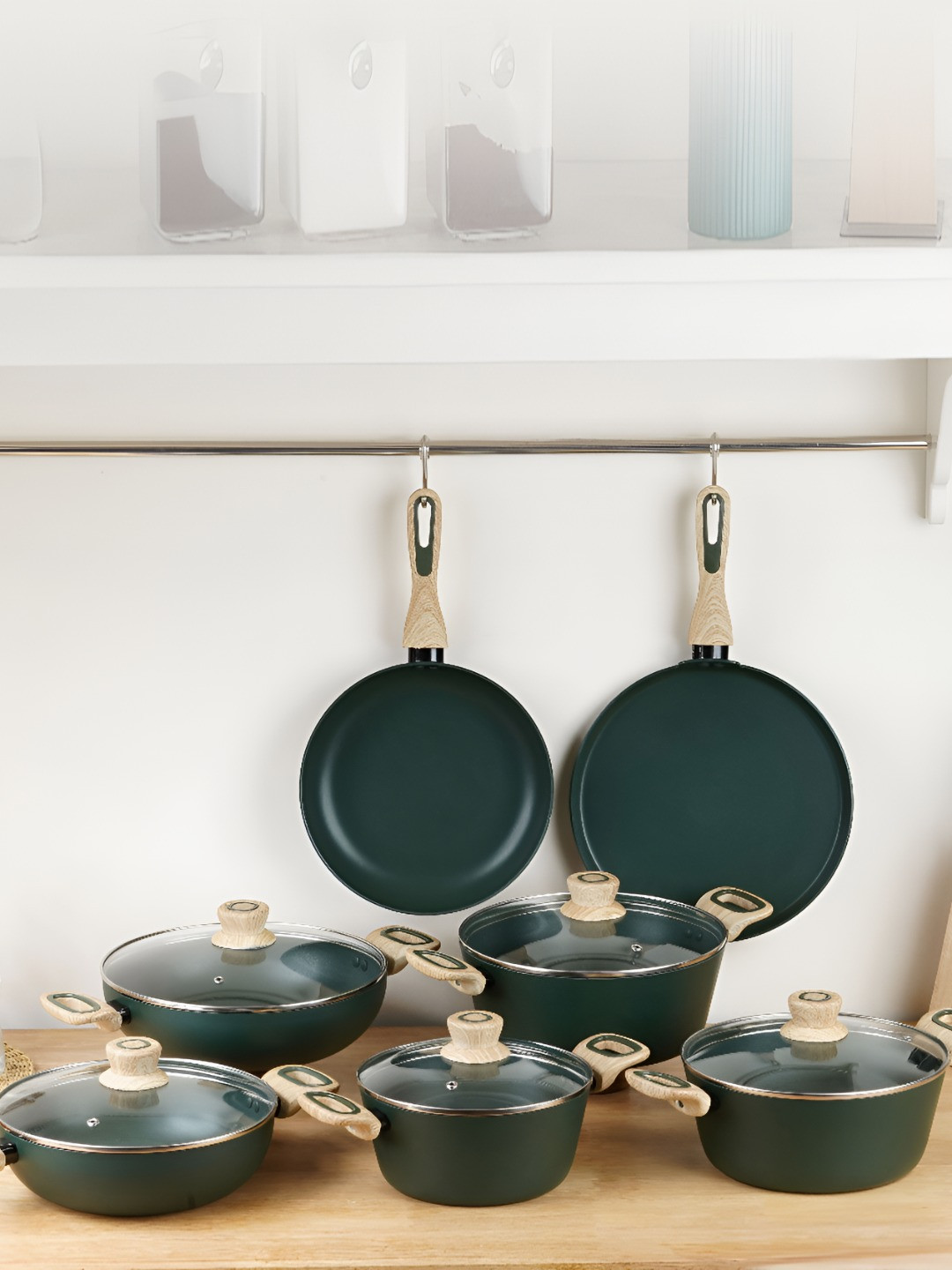 

Kreme Green 12 Pieces Aluminium Induction Base Cookware Set