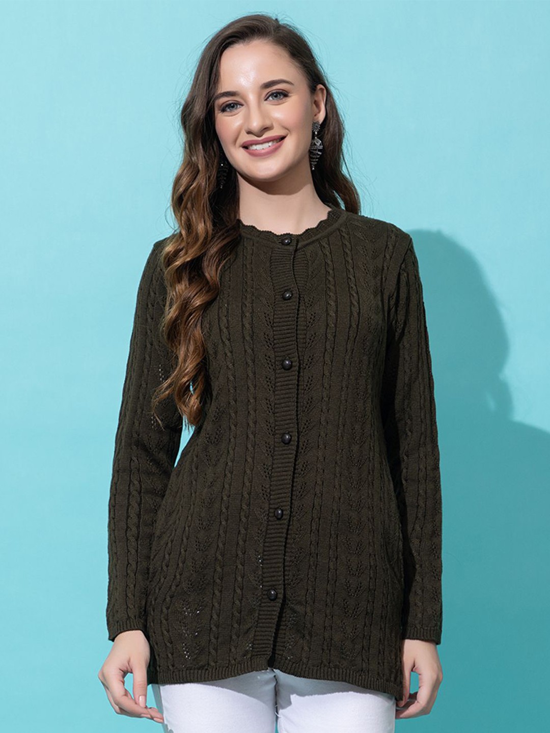 

Anouk Women Cable Knit Cardigan, Olive