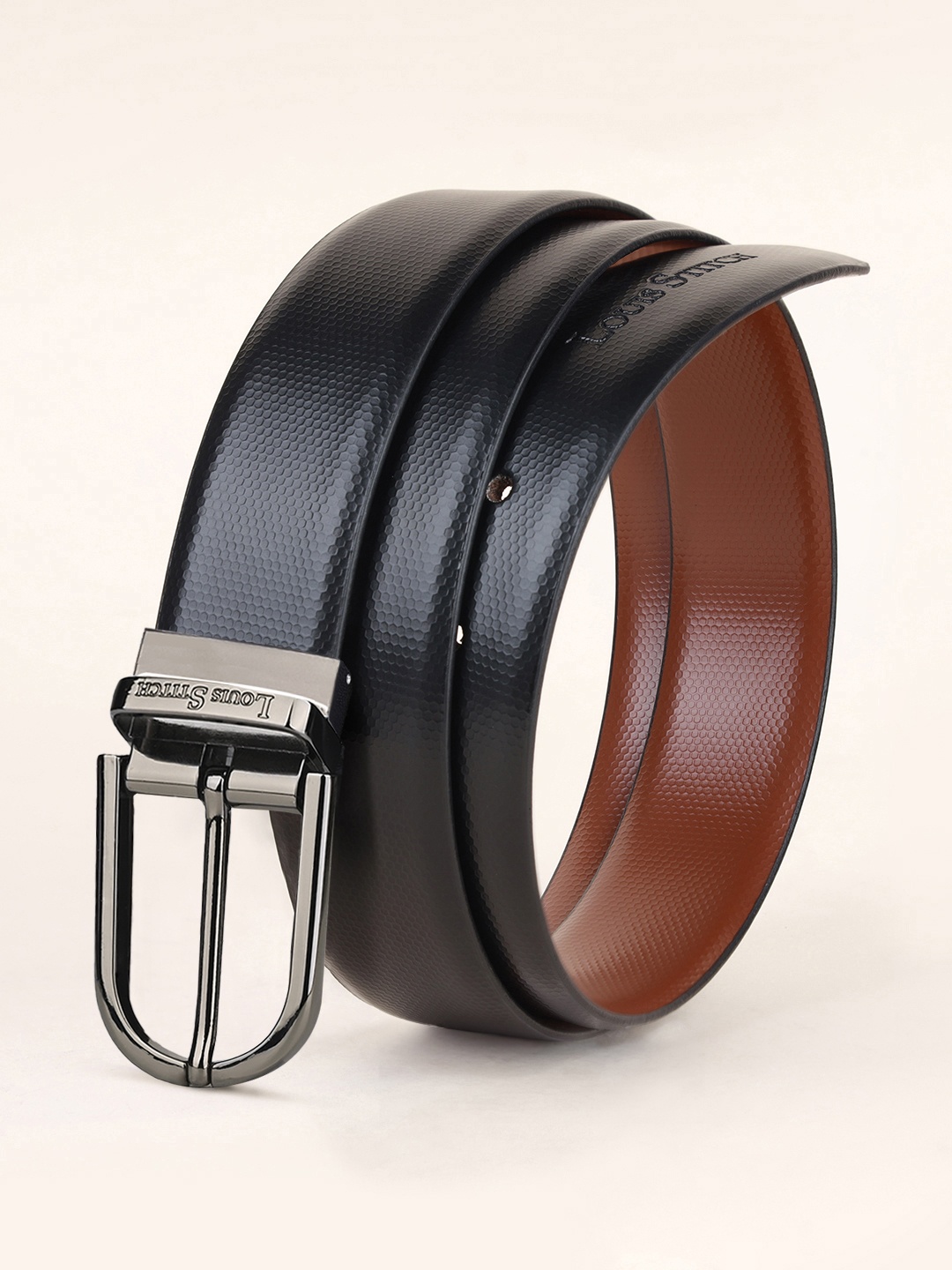 

LOUIS STITCH Men Textured Reversible Formal Leather Belt, Black