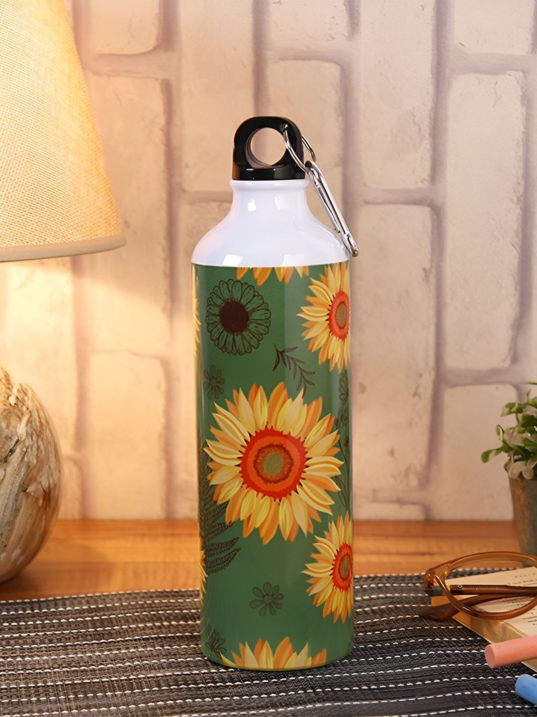 

PENTADECO Green & Yellow Floral Printed Single Wall Vacuum Water Bottle 750 ml